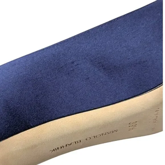 Manolo Blahnik Okkato Jeweled Buckle Crepe de Chine Low Heel Pump Navy 39.5 | 9 - Picture 7 of 12